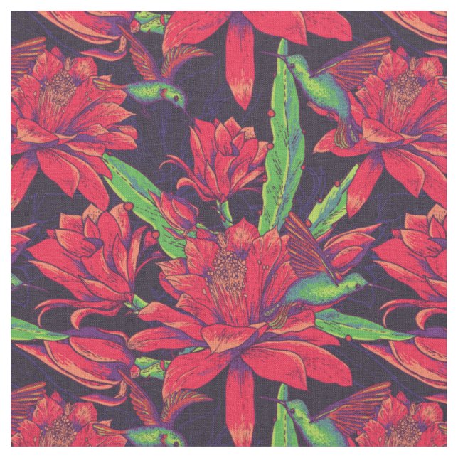 Blommor och Hummingbirds Tyg (Närbild)
