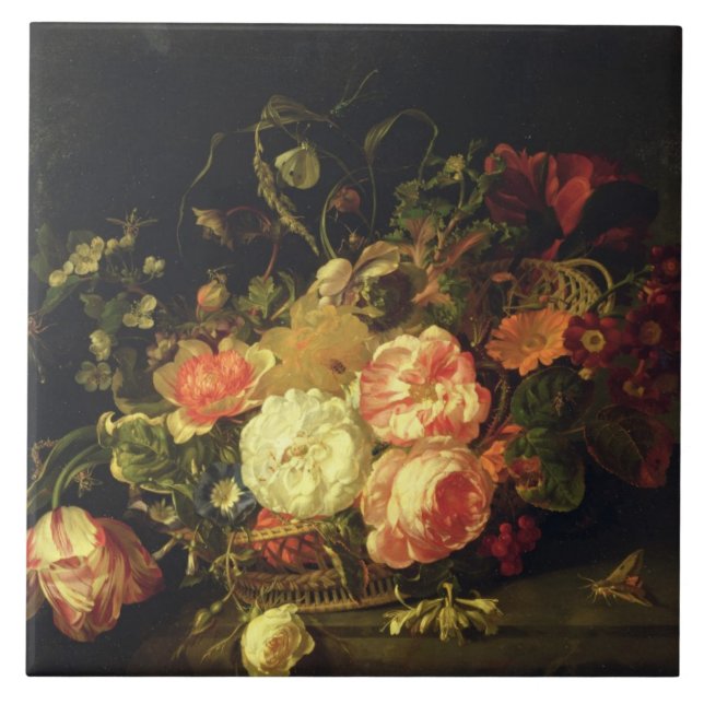 Blommor och insekter, 1711 (olja på panel) kakelplatta (Framsidan)