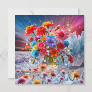 Blommor och iskristaller julkort