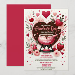 Blommor och jordgubbar Galentine's Fondue Party Inbjudningar