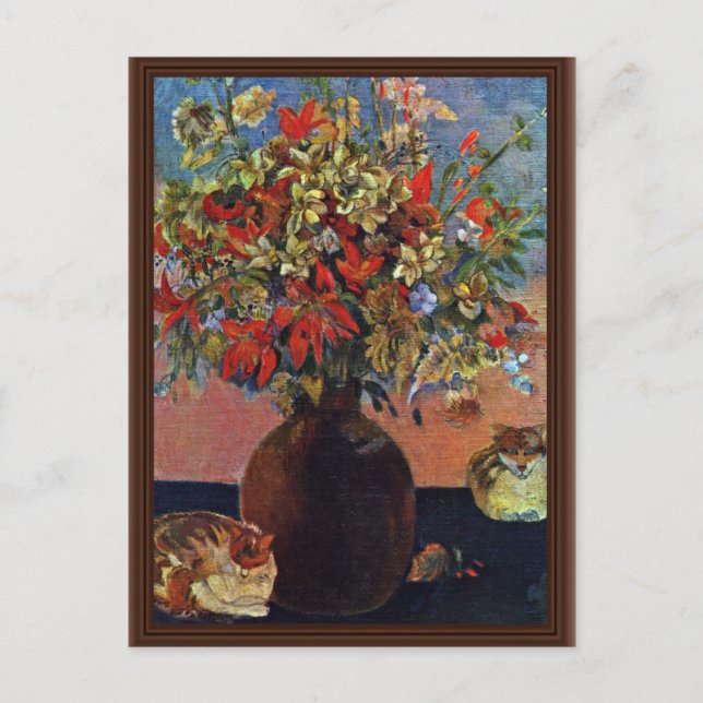 Blommor och katter av Gauguin Paul (bästa kvalitet Vykort (Framsida)