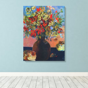 Blommor och Katter av Paul Gauguin Canvastryck