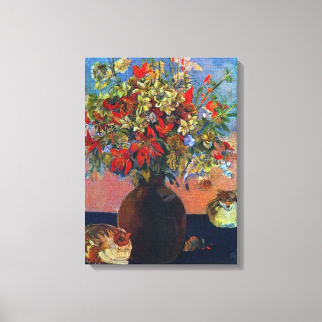 Blommor och Katter av Paul Gauguin Canvastryck (Framsida)