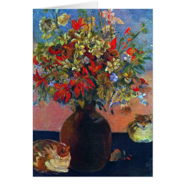Blommor och Katter av Paul Gauguin Hälsningskort (Framsidan)