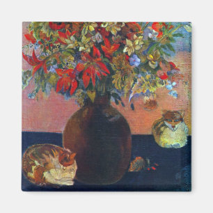 Blommor och Katter av Paul Gauguin Magnet