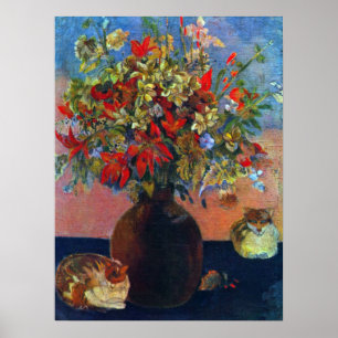 Blommor och Katter av Paul Gauguin, Vintage Fine A Poster
