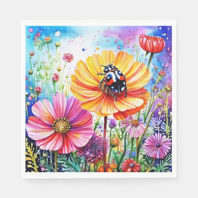 Blommor och ladybuggar pappersservett (Framsidan)