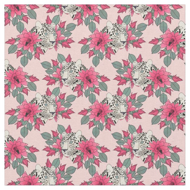 Blommor och leoparder i klass Cactus Tyg (Närbild)
