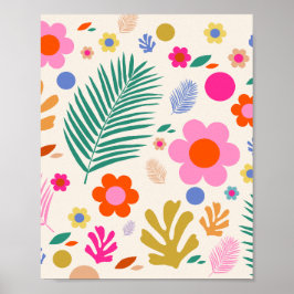 Blommor och Löv 04 Färgfull Blommigt Poster