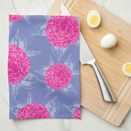 Blommor och löv bläck sketch rosa blue kökshandduk