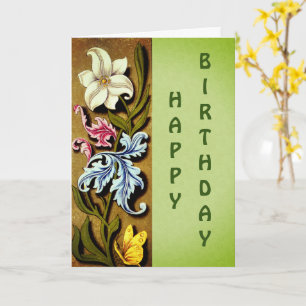 Blommor och Löv Blommigt Art Birthday Kort
