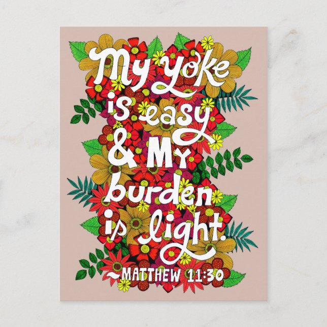 Blommor och Löv Doodle Typography bible Verse Vykort (Framsida)