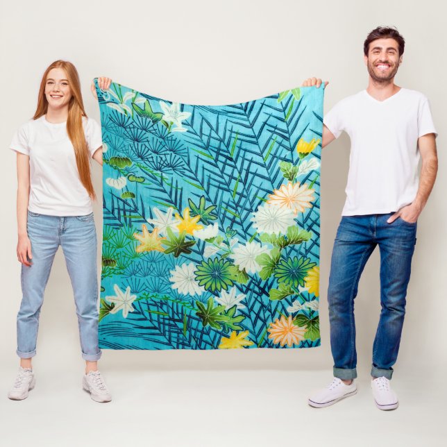 Blommor och Löv, japansk design Fleecefilt (På plats)