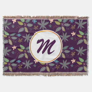 Blommor och löv monogram mysfilt