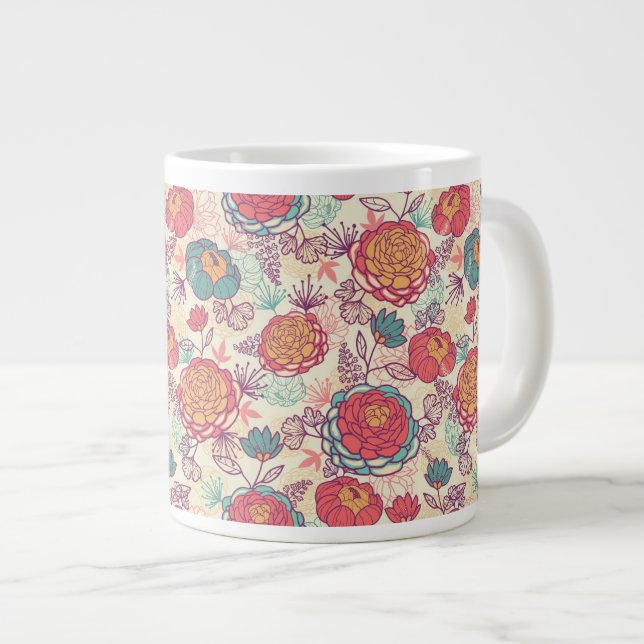 Blommor och löv mönster jumbo mugg (Framsida höger)