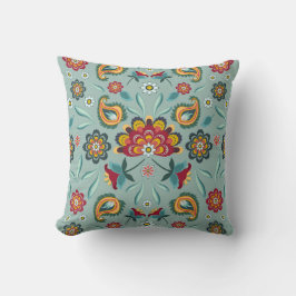 Blommor och Löv på Blue Grått Batik Stil Kudde