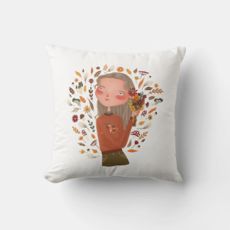 Blommor och Löv Teckning Kudde