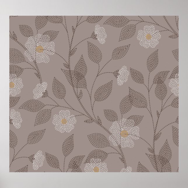 Blommor och löv utan broderier, sömlös design. poster (Framsidan)
