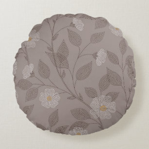 Blommor och löv utan broderier, sömlös design. rund kudde