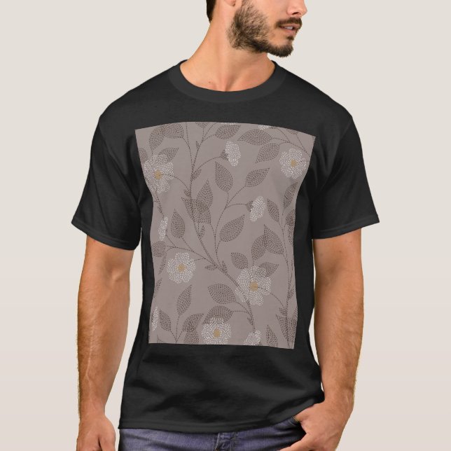 Blommor och löv utan broderier, sömlös design. t shirt (Framsida)