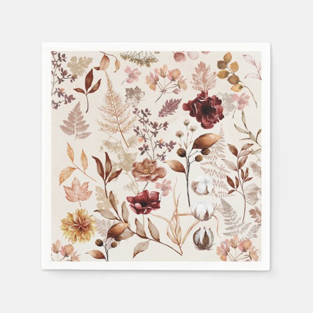 Blommor och Löv Vattenfärg Pappersservett (Framsidan)