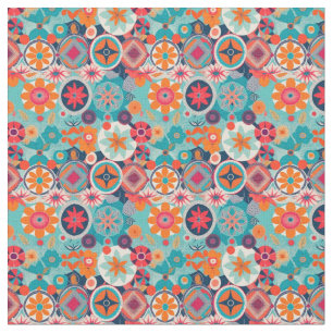 Blommor och mandalas 1960 tyg