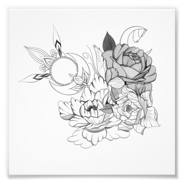 Blommor och Måne Fototryck (Framsidan)