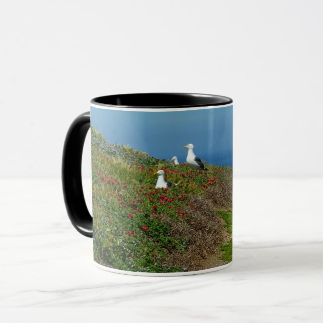 Blommor och måsar på Anacapa Island Mugg (Framsida vänster)