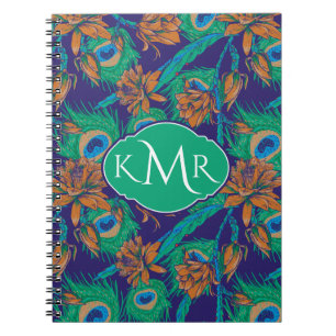 Blommor och Monogram för fjädrar Anteckningsbok Med Spiral