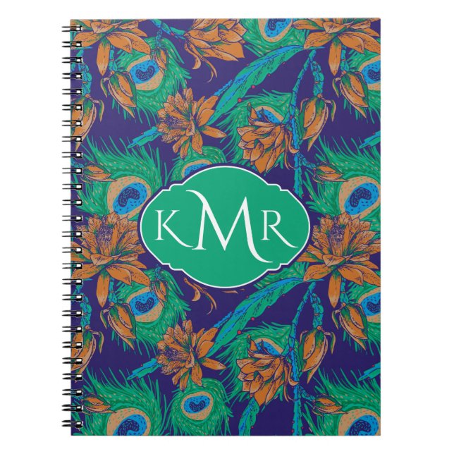 Blommor och Monogram för fjädrar | Anteckningsbok Med Spiral (Framsidan)