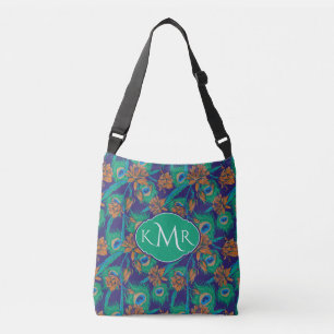 Blommor och Monogram för fjädrar Axelväska