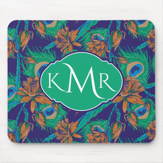 Blommor och Monogram för fjädrar | Musmatta (Framsidan)