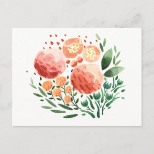 Blommor och Mönster Vatercolor Postcard Vykort