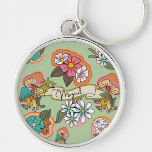BLOMMOR OCH MUSRUM, FANTASY MAGICAL RUND SILVERFÄRGAD NYCKELRING