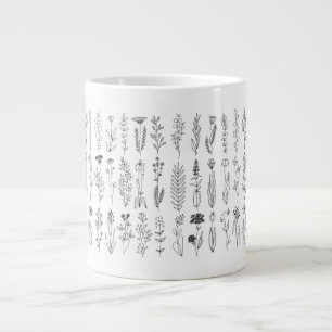 Blommor och Örter Bläck Teckning Jumbo Mugg