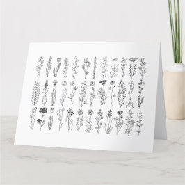 Blommor och Örter Bläck Teckning Kort