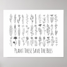 Blommor och Örter Bläck Teckning Poster