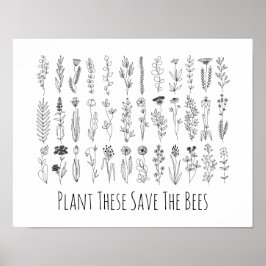 Blommor och Örter Bläck Teckning Poster