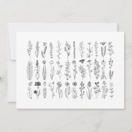Blommor och Örter Bläck Teckning Tack Kort
