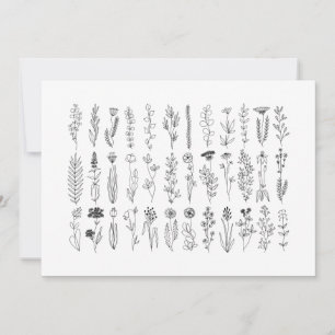 Blommor och Örter Bläck Teckning Tack Kort