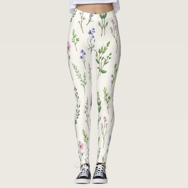 Blommor och Örter, sömlösa Mönster Leggings (Framsida)