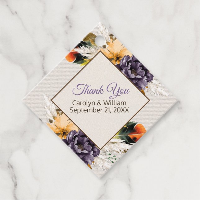 Blommor och pampas Grass Bröllop Gåvor Etiketter (Framsida)