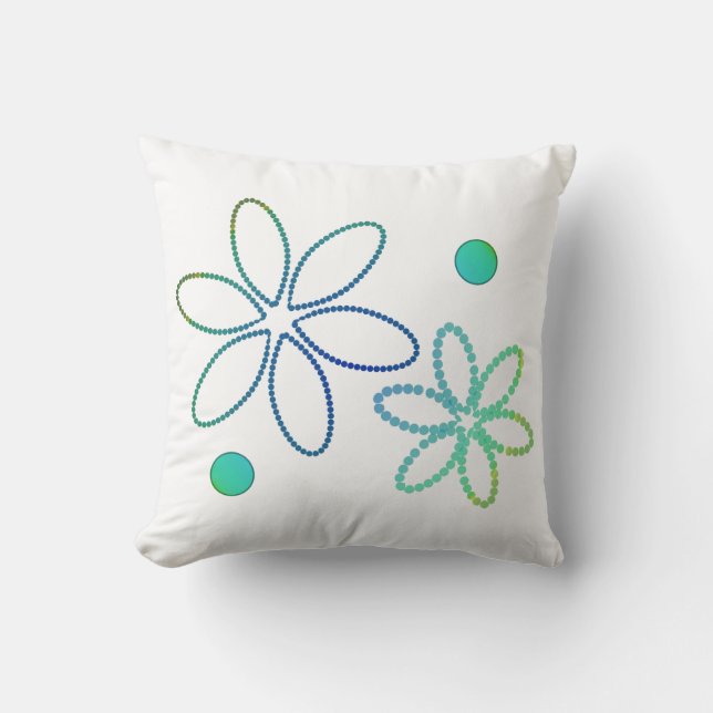 Blommor och pärlor i gult, grönt och blått kudde (Framsida)