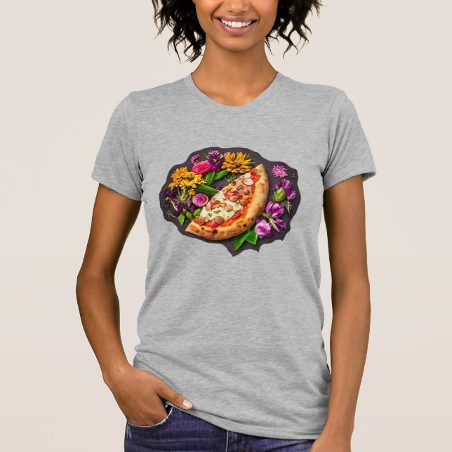 Blommor och pizza t shirt (Framsida)