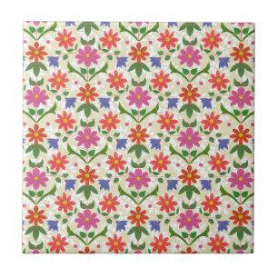 Blommor och polka dots på Ecru som är keramisk Kakelplatta