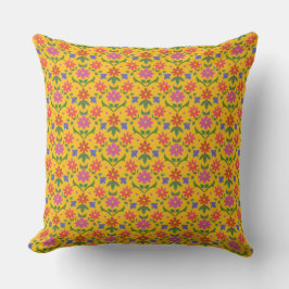 Blommor och Polka dots på Gult Pillow eller Cushio Kudde