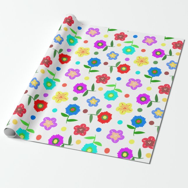 Blommor och Polka dots Presentpapper (Utrullad)