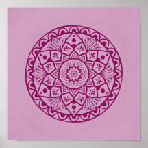 Blommor och punkter Mandala - Fuschia Rosa Print
