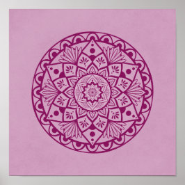 Blommor och punkter Mandala - Fuschia Rosa Print Poster