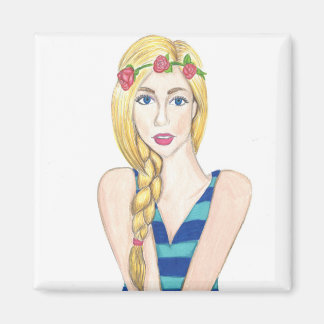 Blommor och Rand - 2-tums kvadratiskt kvadratiska Magnet